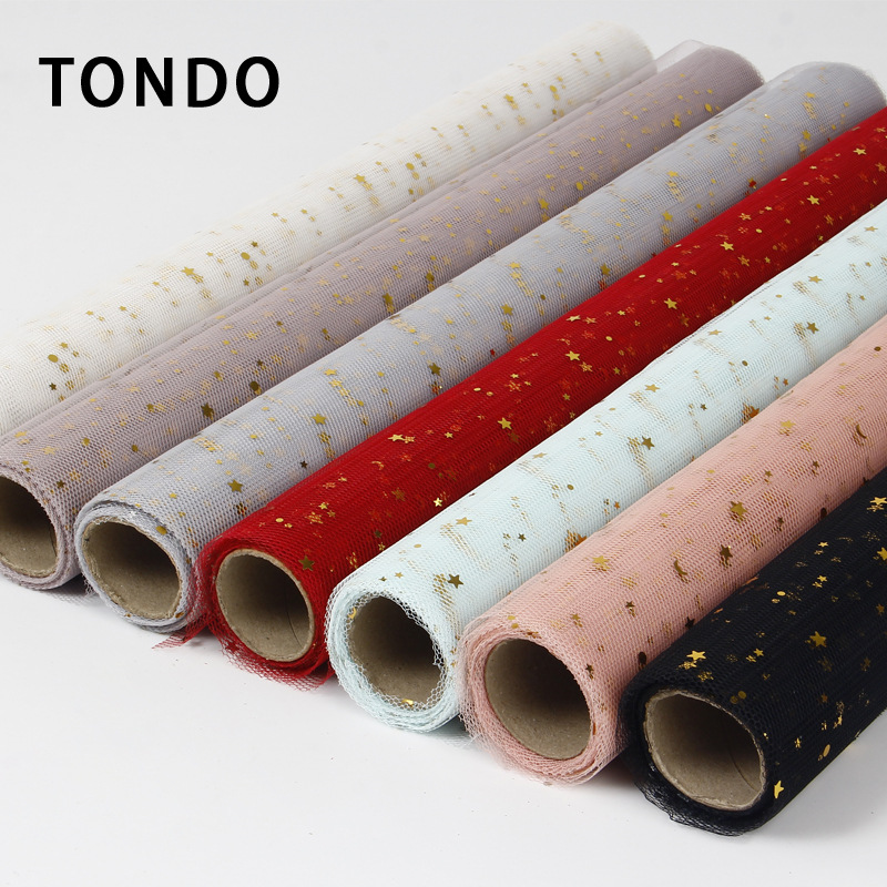 Gilding Star Moon Yarn Starry Sky Yarn Flower-Wrapped Voile Rose Flower Packaging Mesh Bouquet Wrapping Paper Material Korean Style