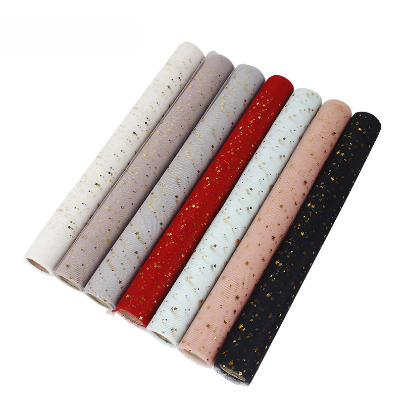 Gilding Star Moon Yarn Starry Sky Yarn Flower-Wrapped Voile Rose Flower Packaging Mesh Bouquet Wrapping Paper Material Korean Style