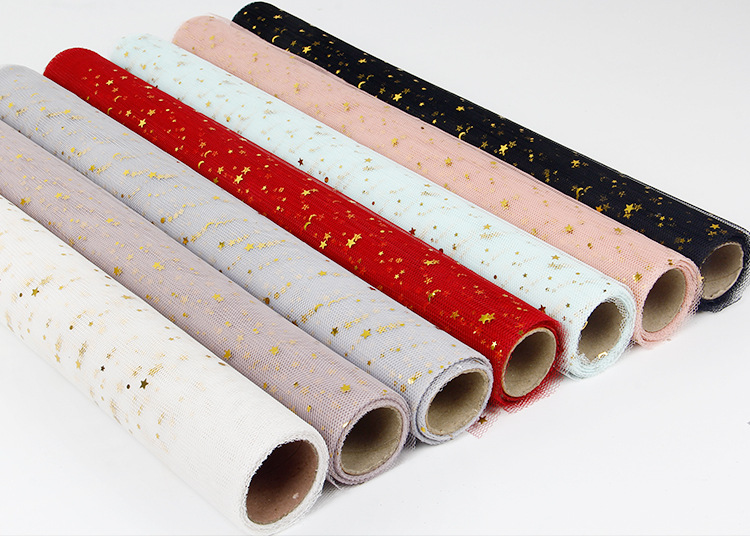 Gilding Star Moon Yarn Starry Sky Yarn Flower-Wrapped Voile Rose Flower Packaging Mesh Bouquet Wrapping Paper Material Korean Style