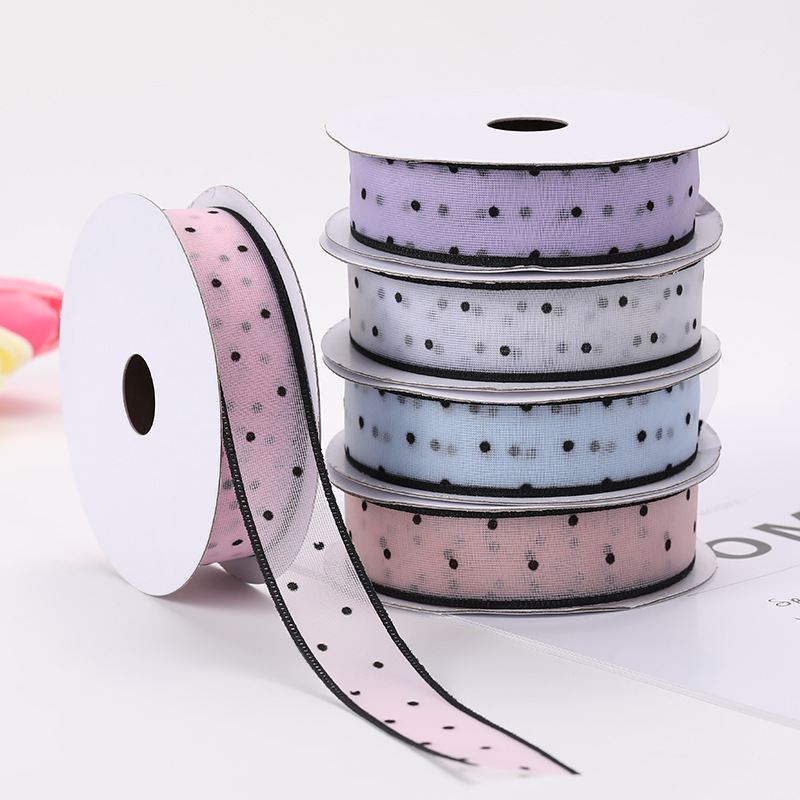 New Snow Yarn Ribbon Korean Transparent Dotted Yarn Webbing Colorful Ribbon Printing Ribbon