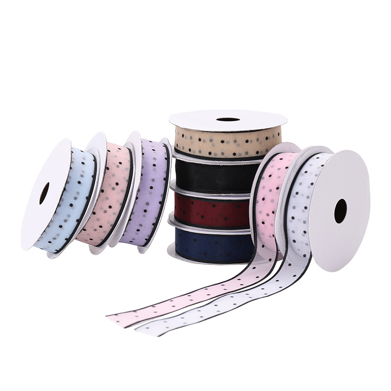 New Snow Yarn Ribbon Korean Transparent Dotted Yarn Webbing Colorful Ribbon Printing Ribbon