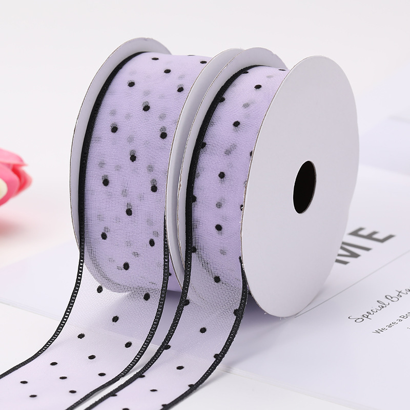New Snow Yarn Ribbon Korean Transparent Dotted Yarn Webbing Colorful Ribbon Printing Ribbon