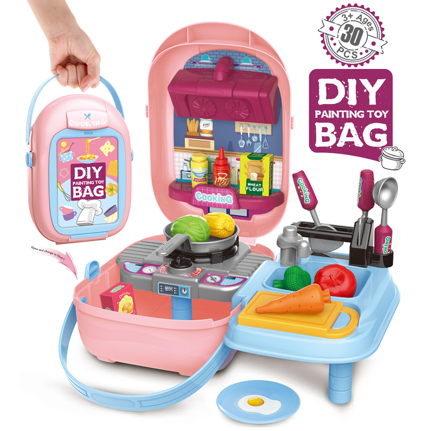 Cross-border Children Simulation BBQ Kitchen Authentic tools Supermarket House Doctor Daubs Suitcase toys