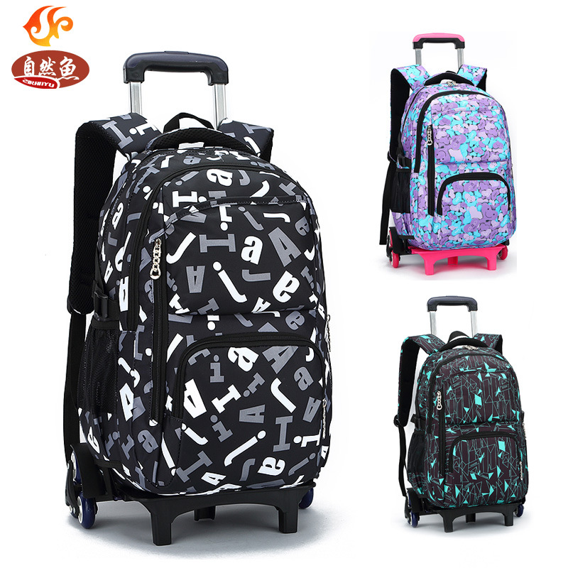 Fish Primary School Trolley Bag 4569 Grade Girl&#039;s and Boy&#039;s DrawBar Suitcase ThreeWheel Climbing Children&#039;s Schoolbag