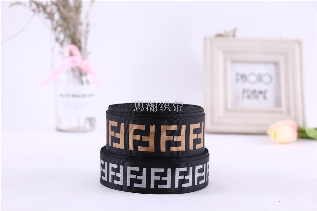 Manufacturer of custom - made 3.8 cm black ribbed ribbon diy printed suitcase bag clothing accessories ribbon