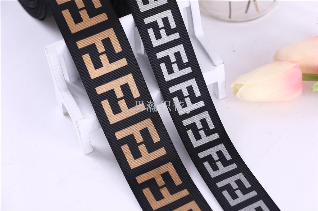 Manufacturer of custom - made 3.8 cm black ribbed ribbon diy printed suitcase bag clothing accessories ribbon