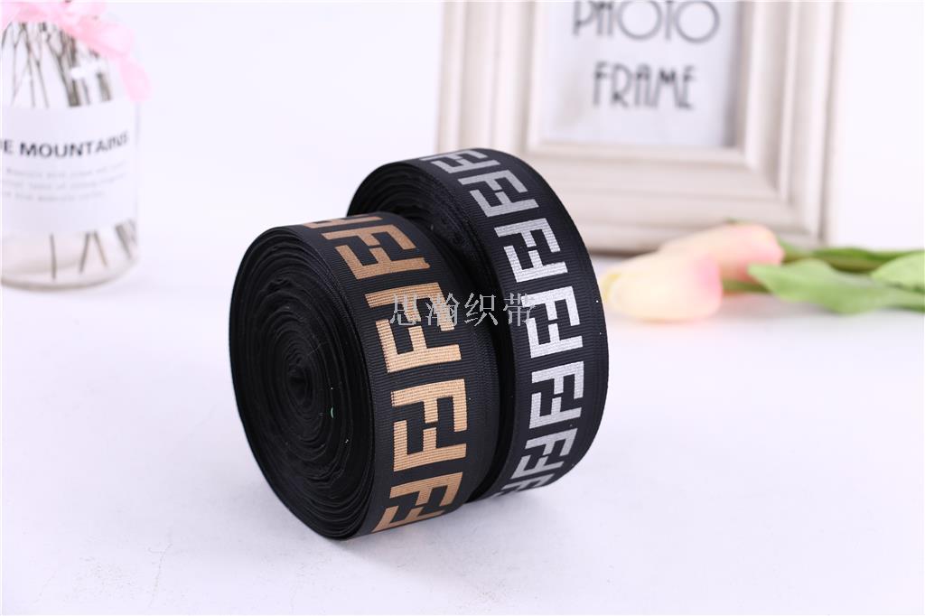 Manufacturer of custom - made 3.8 cm black ribbed ribbon diy printed suitcase bag clothing accessories ribbon