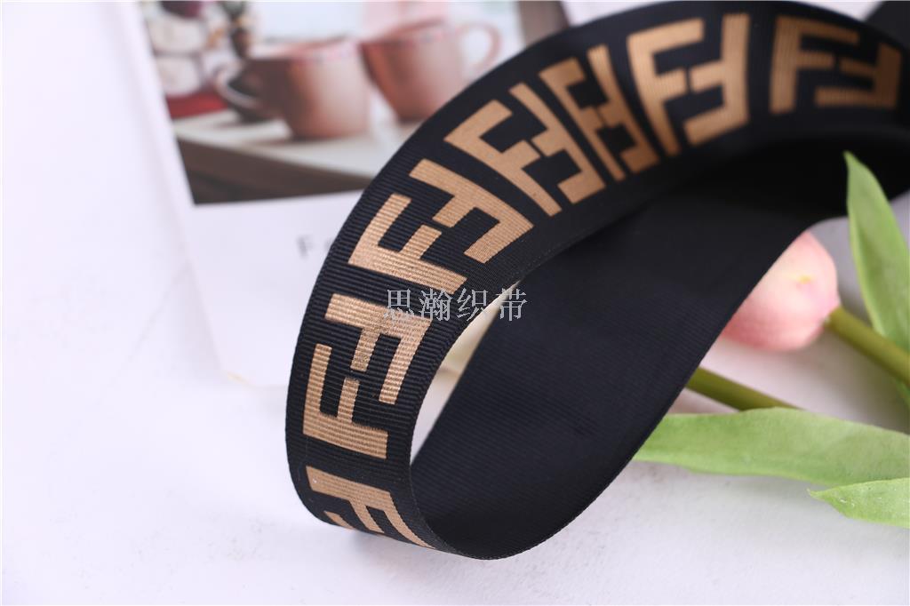 Manufacturer of custom - made 3.8 cm black ribbed ribbon diy printed suitcase bag clothing accessories ribbon