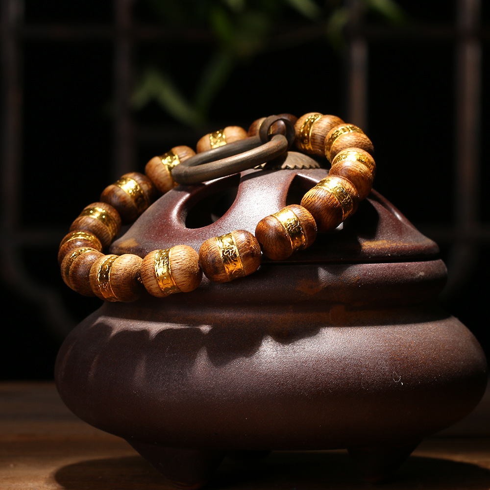 Buddha Beads Bracelet Agarwood Foot Golden Balls Lucky as Right as Rain Cambodia Eaglewood Gold Inlaid Bracelet Crafts Crafts
