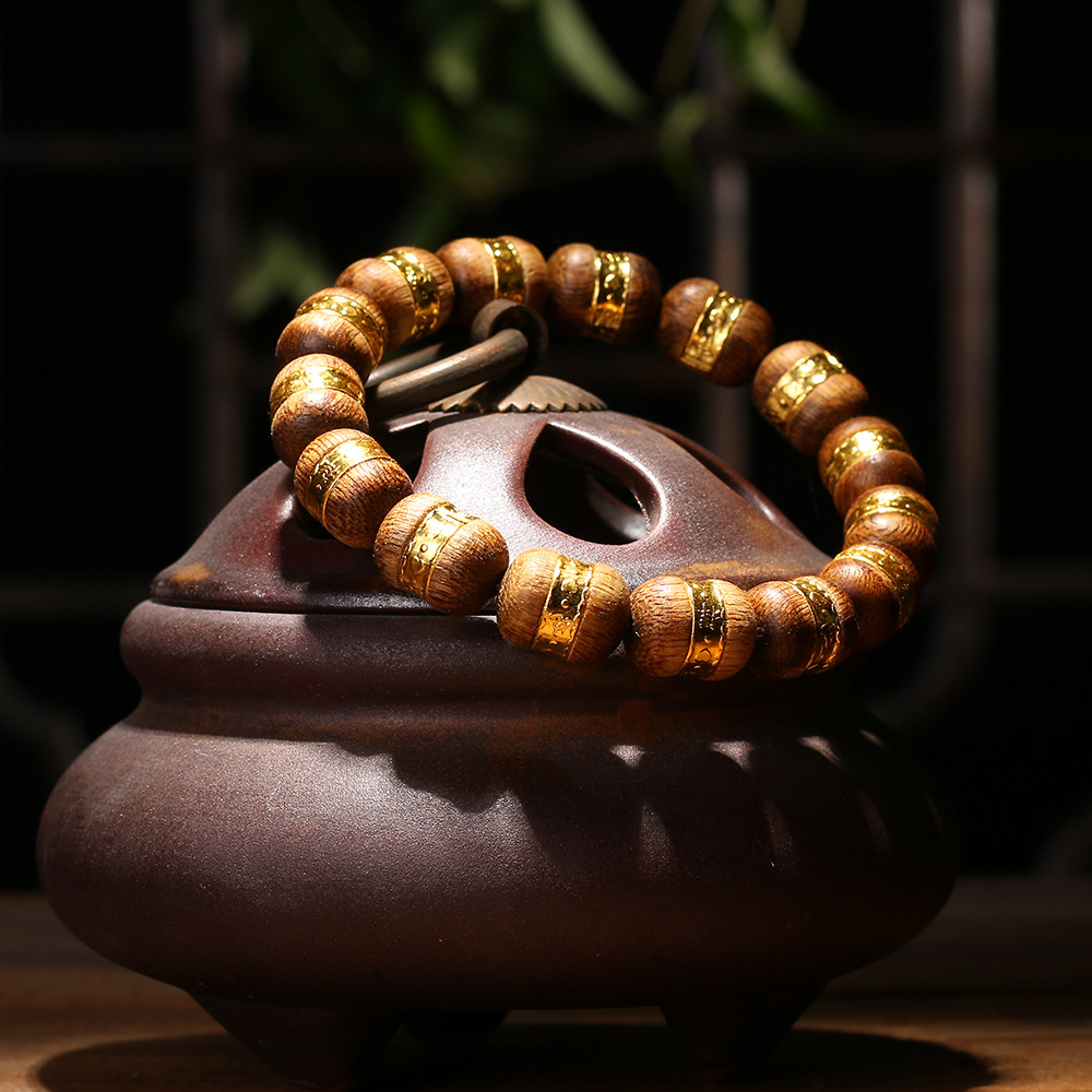 Buddha Beads Bracelet Agarwood Foot Golden Balls Lucky as Right as Rain Cambodia Eaglewood Gold Inlaid Bracelet Crafts Crafts