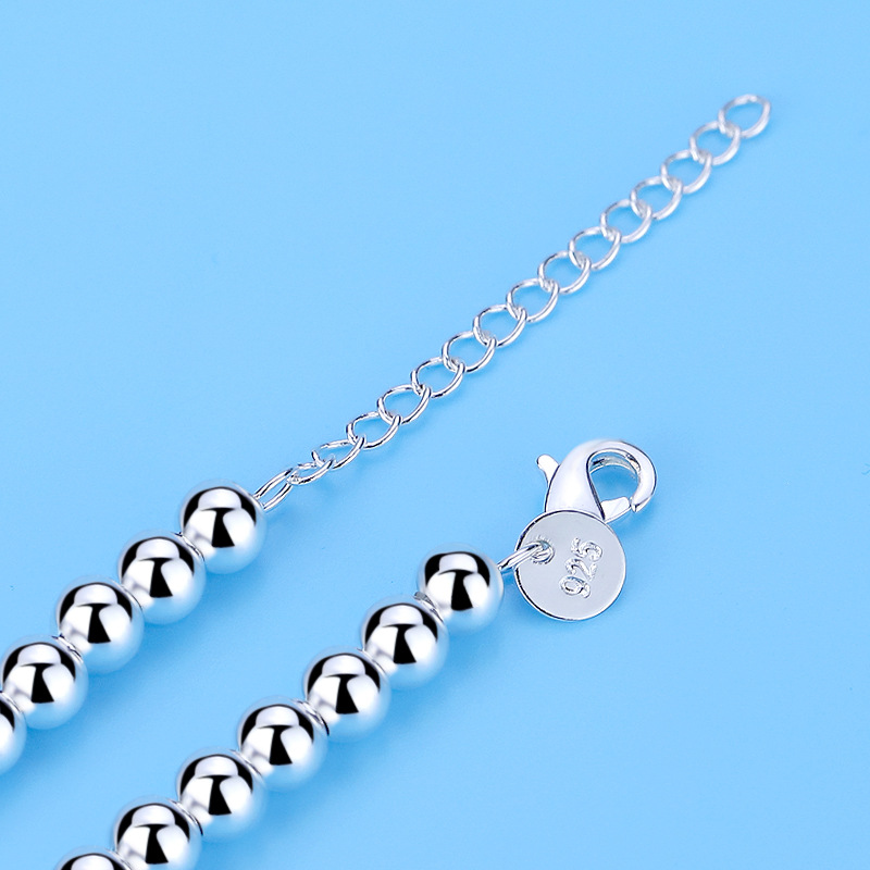 European and American Imitation S925 Sterling Silver round Beads Bracelet String Beads Enamel Peach Heart-Shaped Women&#039;s Silver Accessories Same Buddha Beads Bracelet