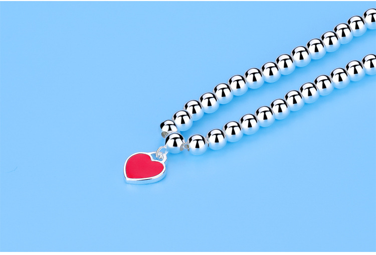 European and American Imitation S925 Sterling Silver round Beads Bracelet String Beads Enamel Peach Heart-Shaped Women's Silver Accessories Same Buddha Beads Bracelet
