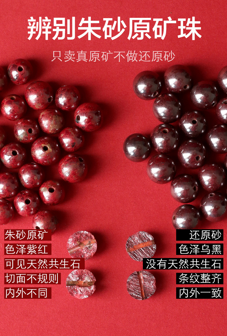 One Piece Dropshipping Chen Shi Cinnabar Raw Ore Bracelet Men and Women's Natal Year Cinnabar Stone round Buddha Beads Red Bracelet