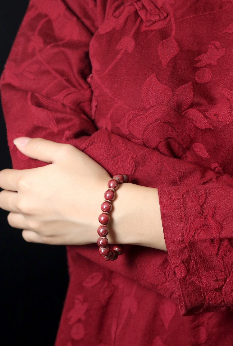 One Piece Dropshipping Chen Shi Cinnabar Raw Ore Bracelet Men and Women's Natal Year Cinnabar Stone round Buddha Beads Red Bracelet