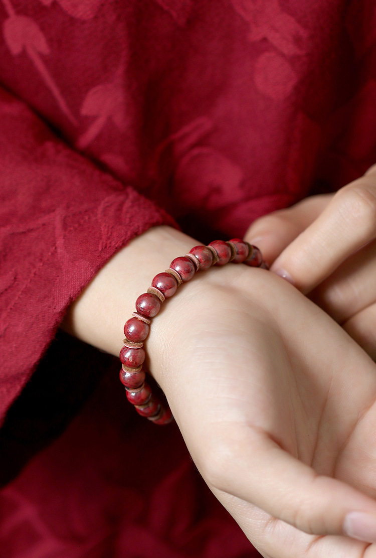 One Piece Dropshipping Chen Shi Cinnabar Raw Ore Bracelet Men and Women's Natal Year Cinnabar Stone round Buddha Beads Red Bracelet