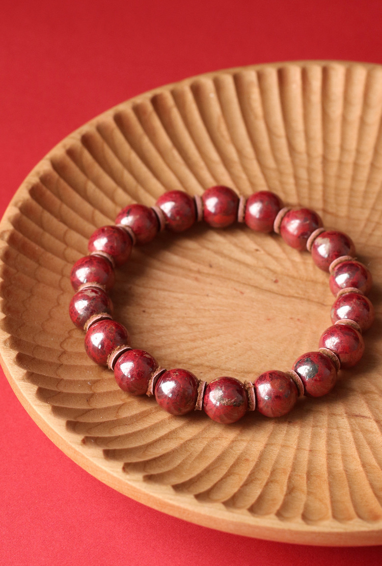 One Piece Dropshipping Chen Shi Cinnabar Raw Ore Bracelet Men and Women's Natal Year Cinnabar Stone round Buddha Beads Red Bracelet