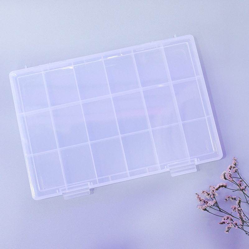 18-Grid Plastic Box Material Beaded Desktop Storage Box Jewelry Box Portable Bracelet Accessory Box Factory in Stock Wholesale
