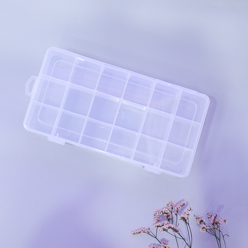 18-Grid Plastic Box Material Beaded Desktop Storage Box Jewelry Box Portable Bracelet Accessory Box Factory in Stock Wholesale