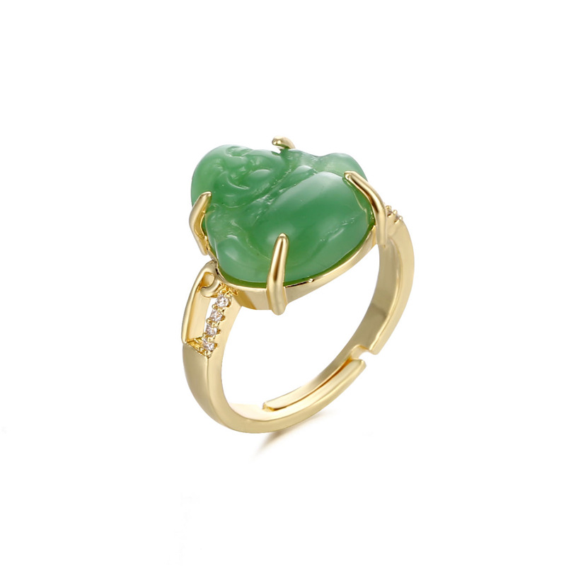 Amazon Maitreya Buddha Ring Copper Plating 18K Gold Inlaid with Jade Rings One Size Open Ring Buddha Bracelet for Women
