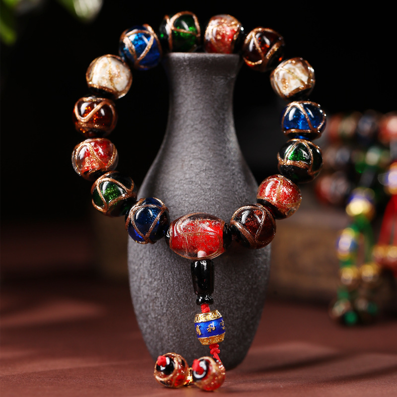 Tiktok Xiaohongshu Yonghe Palace Same Style Five Elements Colorful Fragrant Gray Glaze Bracelet Ancient French Glaze Buddha Beads Men and Women Bracelet
