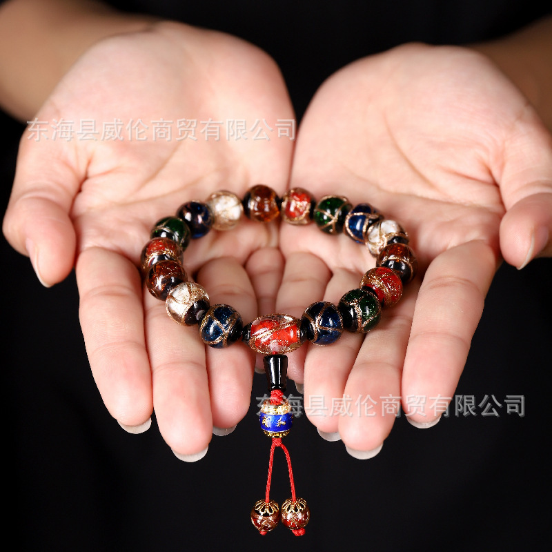 Tiktok Xiaohongshu Yonghe Palace Same Style Five Elements Colorful Fragrant Gray Glaze Bracelet Ancient French Glaze Buddha Beads Men and Women Bracelet