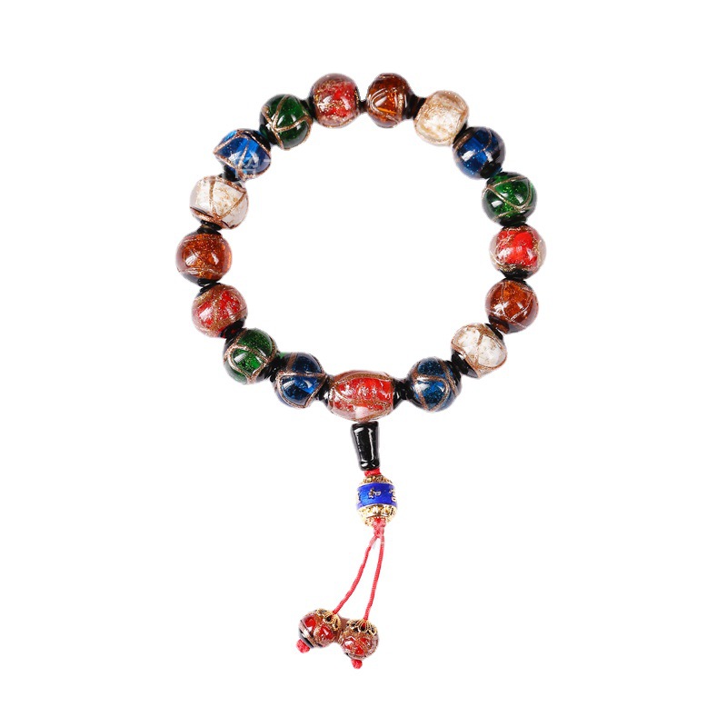 Tiktok Xiaohongshu Yonghe Palace Same Style Five Elements Colorful Fragrant Gray Glaze Bracelet Ancient French Glaze Buddha Beads Men and Women Bracelet