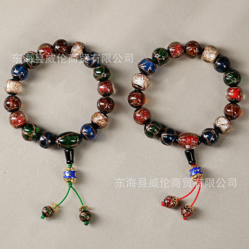 Tiktok Xiaohongshu Yonghe Palace Same Style Five Elements Colorful Fragrant Gray Glaze Bracelet Ancient French Glaze Buddha Beads Men and Women Bracelet
