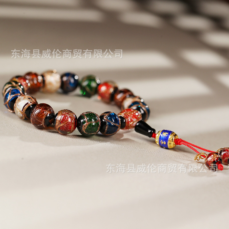 Tiktok Xiaohongshu Yonghe Palace Same Style Five Elements Colorful Fragrant Gray Glaze Bracelet Ancient French Glaze Buddha Beads Men and Women Bracelet