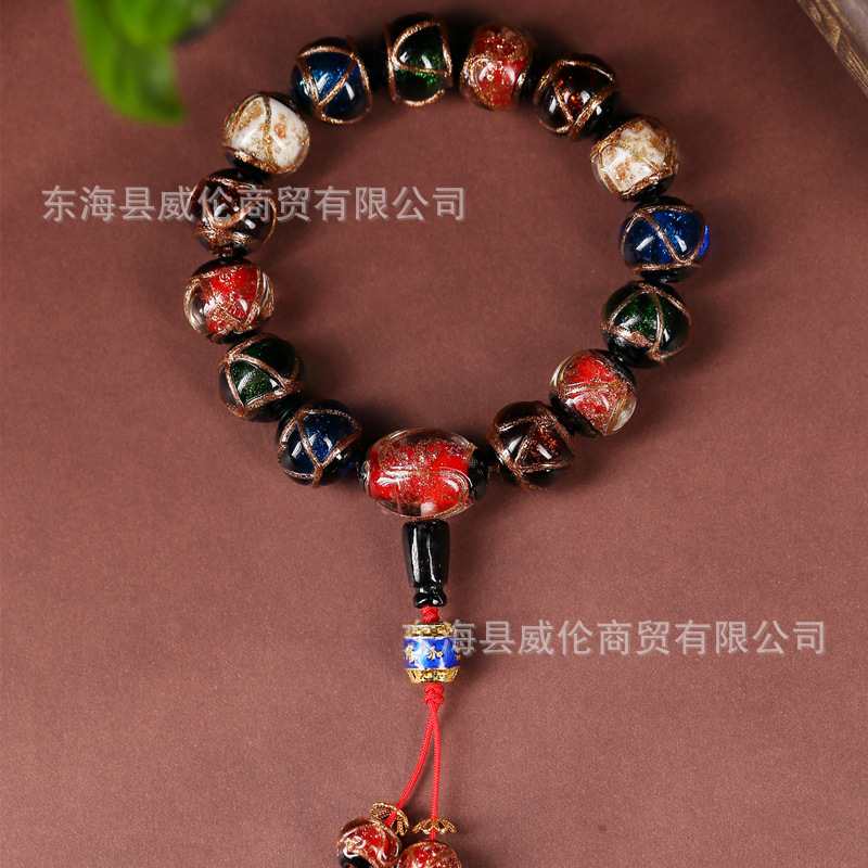 Tiktok Xiaohongshu Yonghe Palace Same Style Five Elements Colorful Fragrant Gray Glaze Bracelet Ancient French Glaze Buddha Beads Men and Women Bracelet