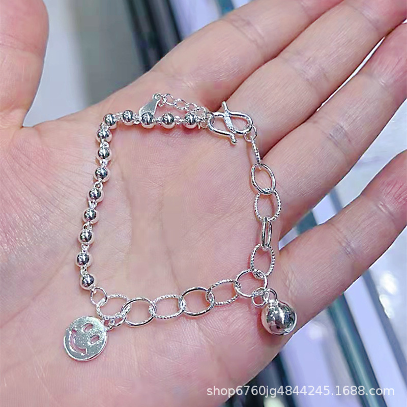 999 Silver Smiley Face Pendant Bracelet Original Handmade Retro Retro Style Personality Sliver Beads Bracelet Design Ornament Wholesale