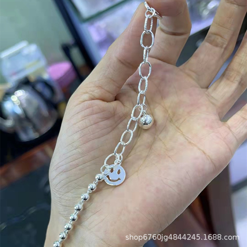 999 Silver Smiley Face Pendant Bracelet Original Handmade Retro Retro Style Personality Sliver Beads Bracelet Design Ornament Wholesale