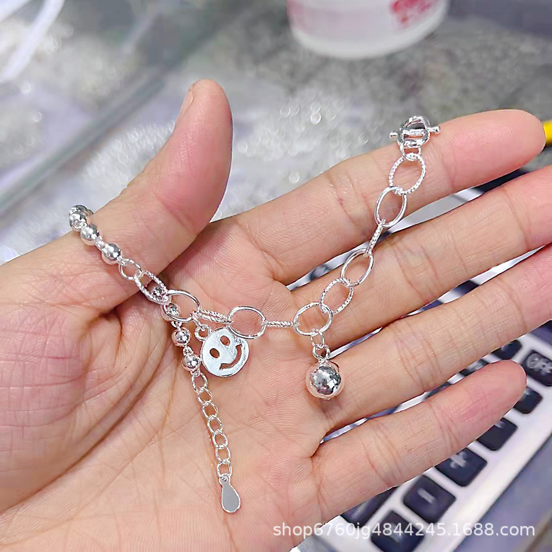 999 Silver Smiley Face Pendant Bracelet Original Handmade Retro Retro Style Personality Sliver Beads Bracelet Design Ornament Wholesale