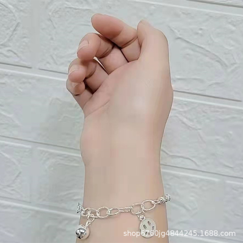 999 Silver Smiley Face Pendant Bracelet Original Handmade Retro Retro Style Personality Sliver Beads Bracelet Design Ornament Wholesale