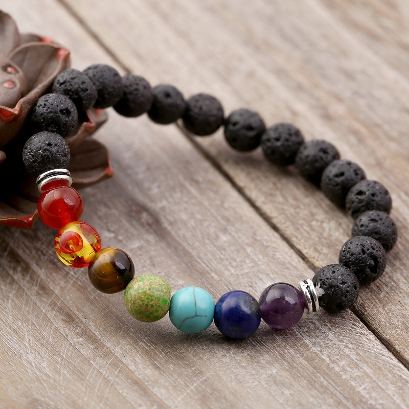 2020 Cross-Border Seven-Vessel Alloy Accessory Volcanic Stone Aromatherapy Beaded Bracelet Stone Yoga Bracelet 2020 Cross-Border Seven-Vessel Alloy Accessory Volcanic Stone Aromatherapy Beaded Bracelet Stone Yoga Bracelet