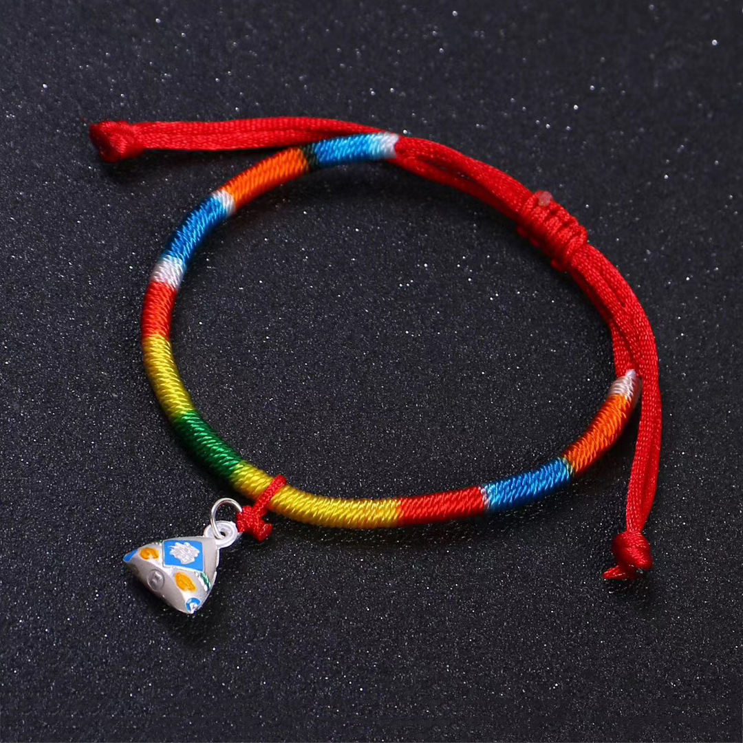 Silver Bracelet Dragon Boat Festival Jewelry Gift 999 Pure Silver Colorful Woven Hand Strap Bracelet Creative Style Silver Bracelet Dragon Boat Festival Jewelry Gift 999 Pure Silver Colorful Woven Hand Strap Bracelet Creative Style
