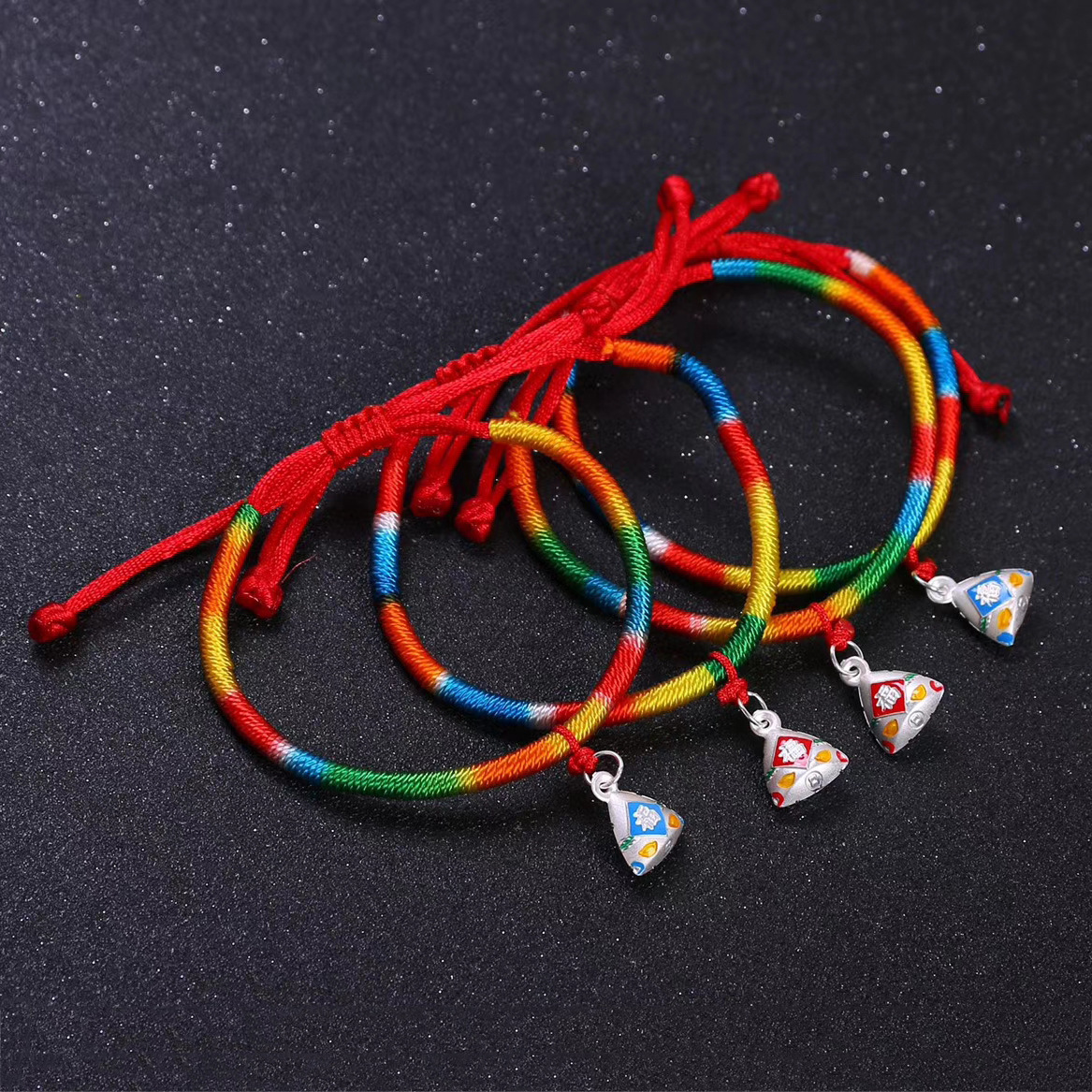 Silver Bracelet Dragon Boat Festival Jewelry Gift 999 Pure Silver Colorful Woven Hand Strap Bracelet Creative Style Silver Bracelet Dragon Boat Festival Jewelry Gift 999 Pure Silver Colorful Woven Hand Strap Bracelet Creative Style