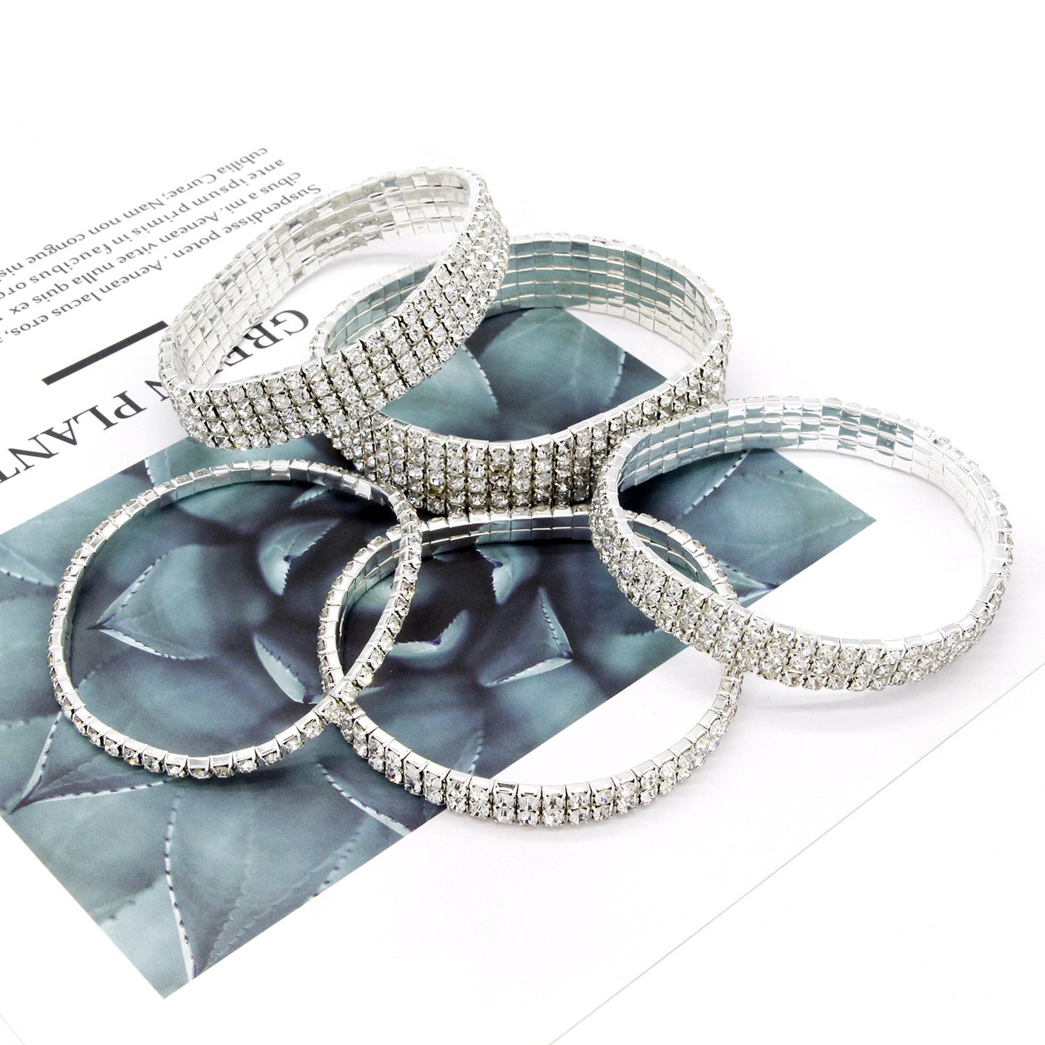 European and American Rhinestone Rows of Diamond-Embedded Elastic Crystal Anklet Bracelet Multi-Layer Optional Silver Gold