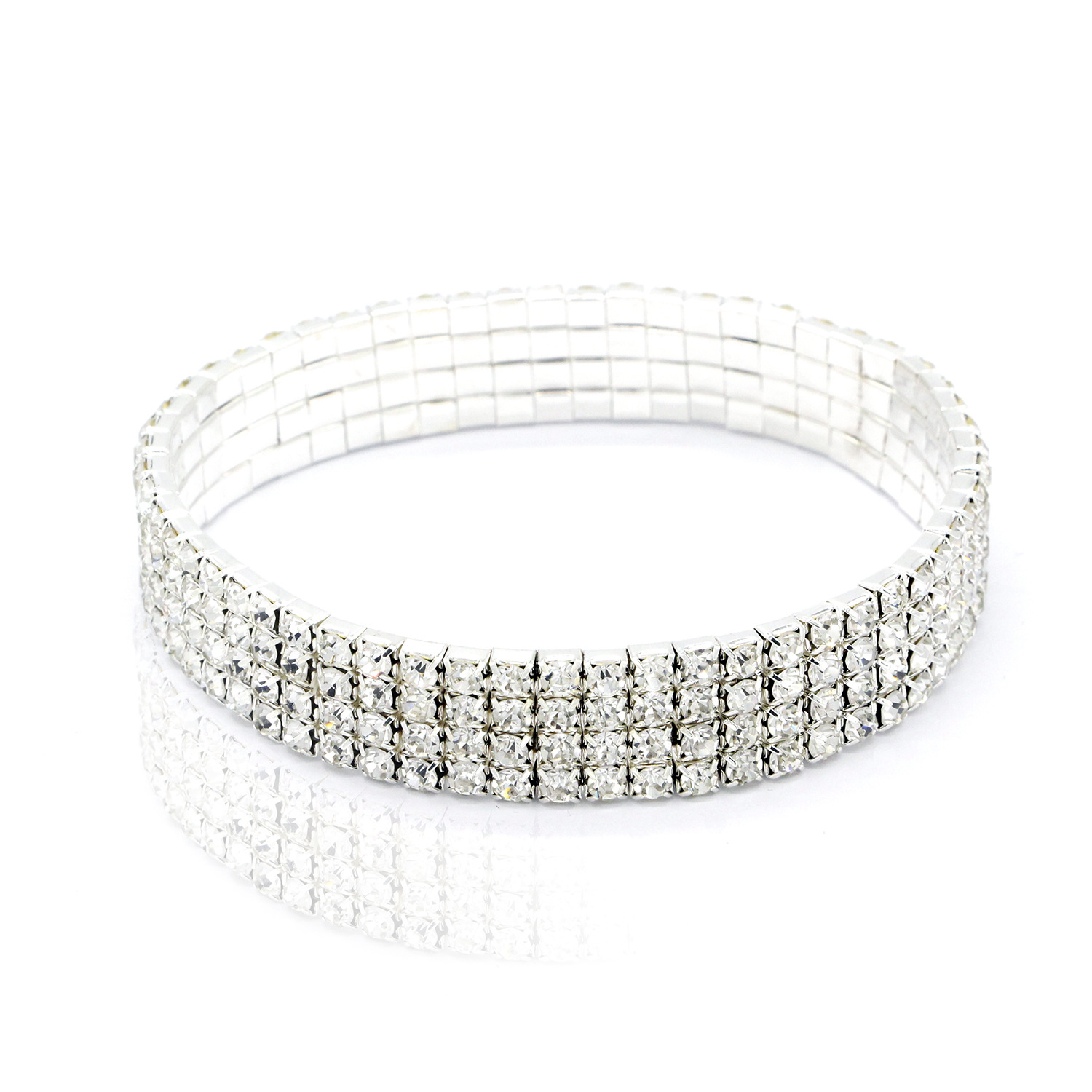 European and American Rhinestone Rows of Diamond-Embedded Elastic Crystal Anklet Bracelet Multi-Layer Optional Silver Gold