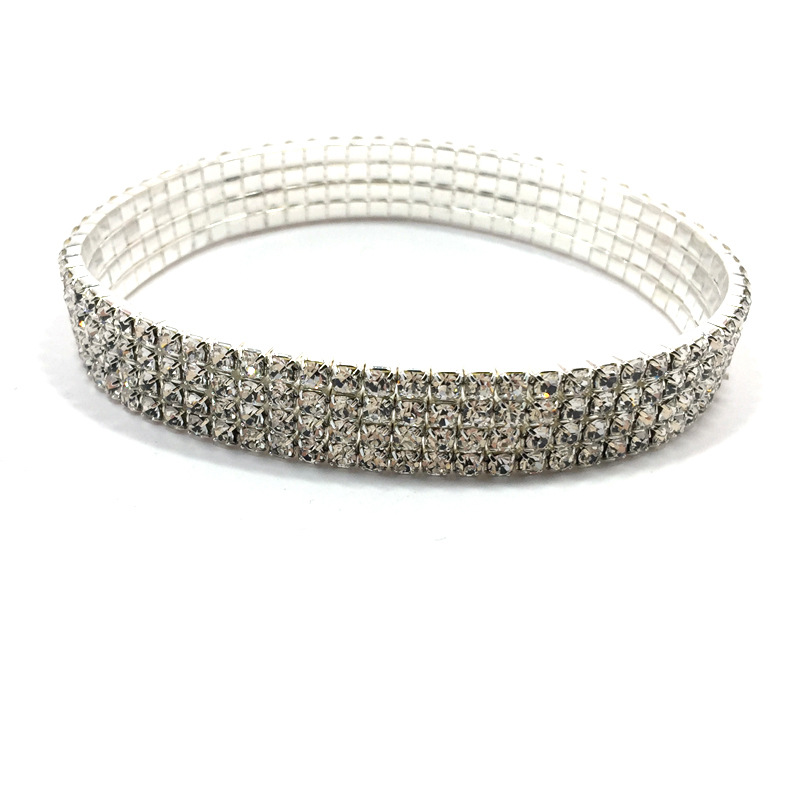 European and American Rhinestone Rows of Diamond-Embedded Elastic Crystal Anklet Bracelet Multi-Layer Optional Silver Gold