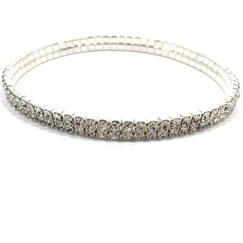 European and American Rhinestone Rows of Diamond-Embedded Elastic Crystal Anklet Bracelet Multi-Layer Optional Silver Gold