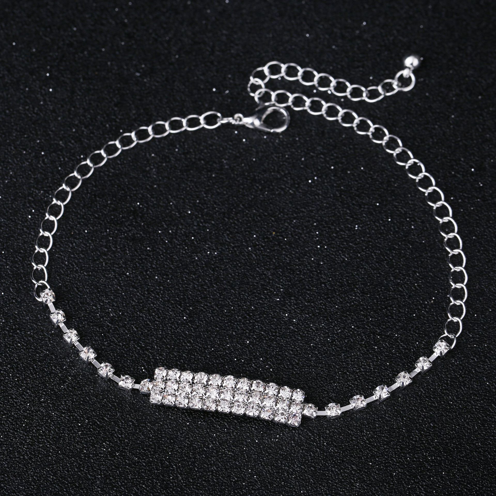 European and American Rhinestone Rows of Diamond-Embedded Elastic Crystal Anklet Bracelet Multi-Layer Optional Silver Gold