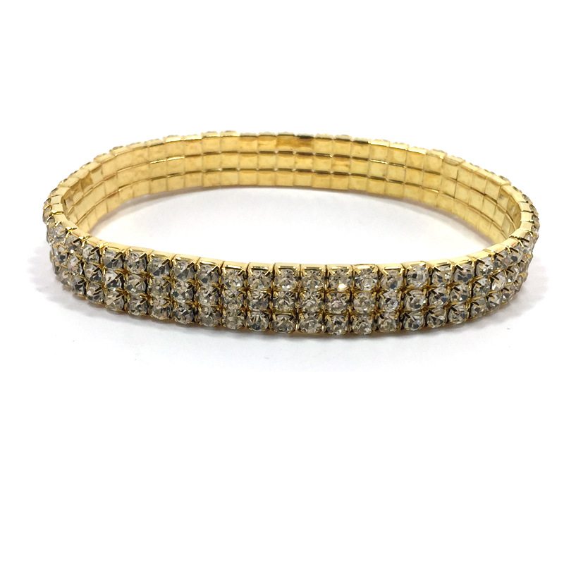 European and American Rhinestone Rows of Diamond-Embedded Elastic Crystal Anklet Bracelet Multi-Layer Optional Silver Gold