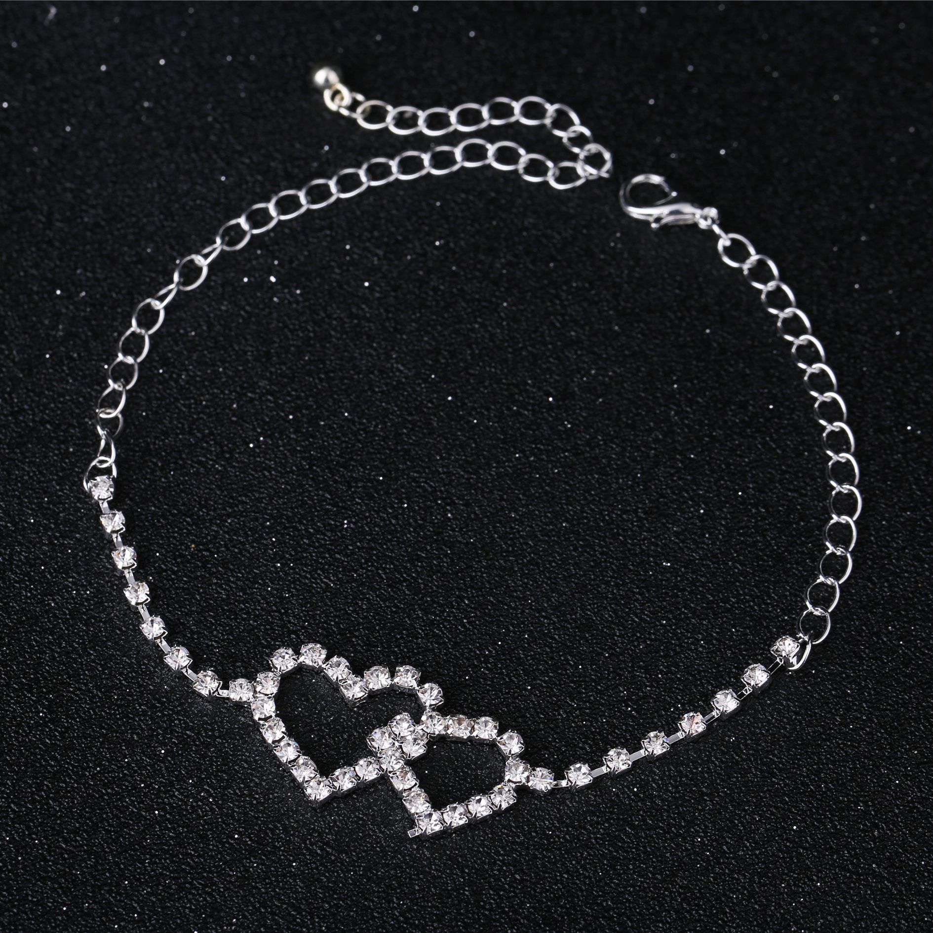 European and American Rhinestone Rows of Diamond-Embedded Elastic Crystal Anklet Bracelet Multi-Layer Optional Silver Gold