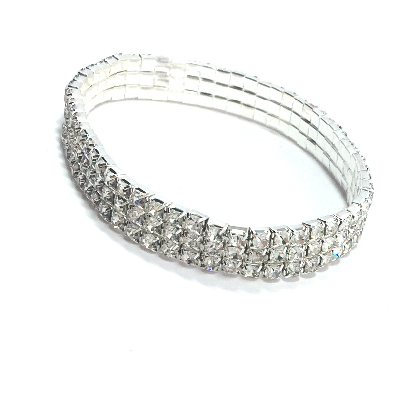 European and American Rhinestone Rows of Diamond-Embedded Elastic Crystal Anklet Bracelet Multi-Layer Optional Silver Gold
