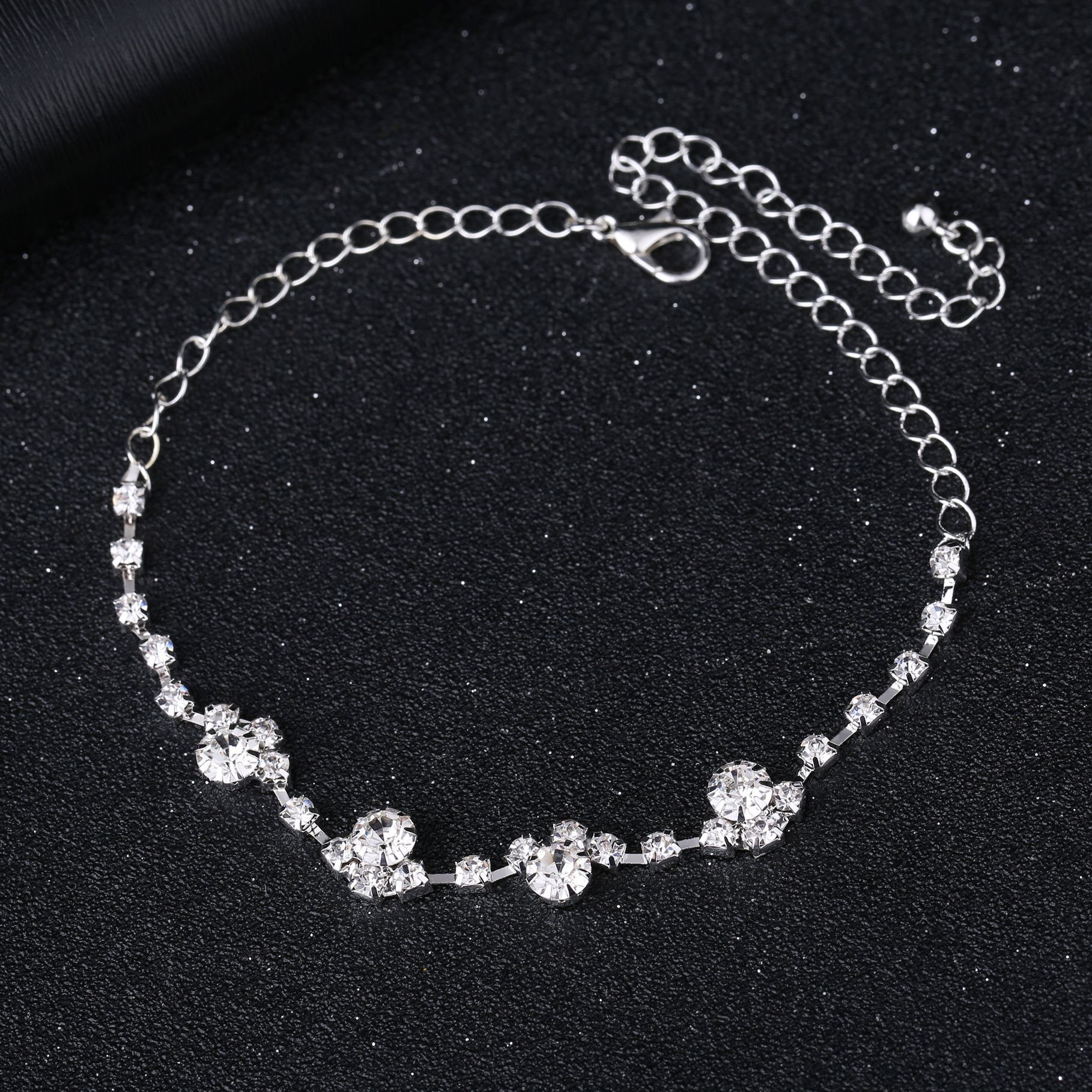 European and American Rhinestone Rows of Diamond-Embedded Elastic Crystal Anklet Bracelet Multi-Layer Optional Silver Gold