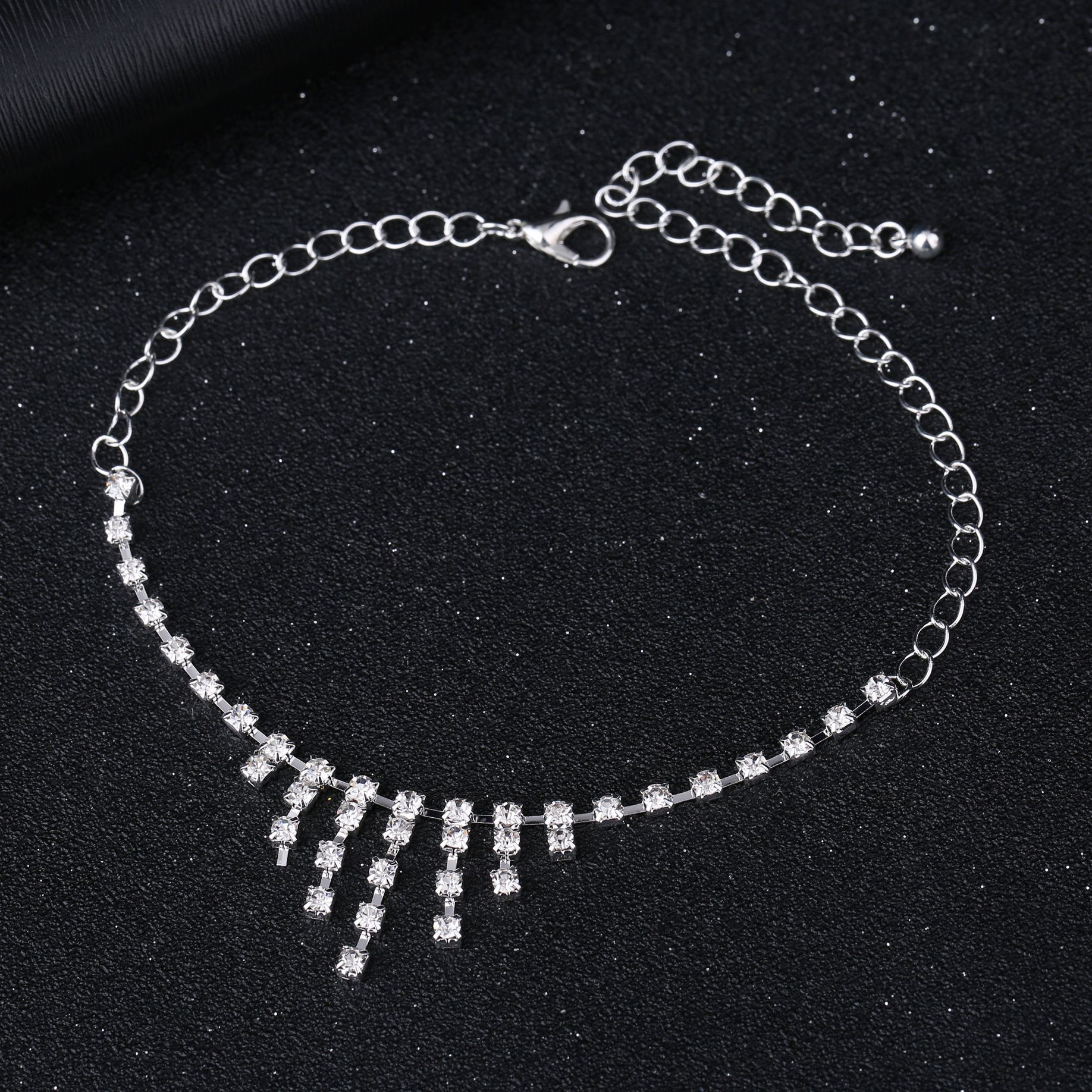 European and American Rhinestone Rows of Diamond-Embedded Elastic Crystal Anklet Bracelet Multi-Layer Optional Silver Gold