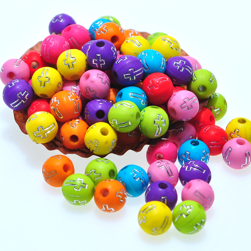 Acrylic Letter Bead 8mm round Solid Color Bottom Silver Cross DIY Colorful Beads Wristband Bracelet Scattered Beads Wholesale by Jin