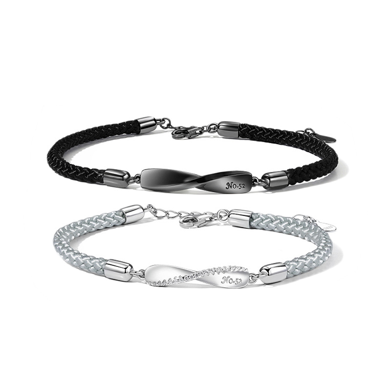 S925 Sterling Silver Mobius Strip Couple Bracelet Men and Women Simple Woven Hand Strap Pair Student Gift Hand Jewelry