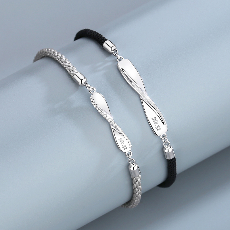 S925 Sterling Silver Mobius Strip Couple Bracelet Men and Women Simple Woven Hand Strap Pair Student Gift Hand Jewelry