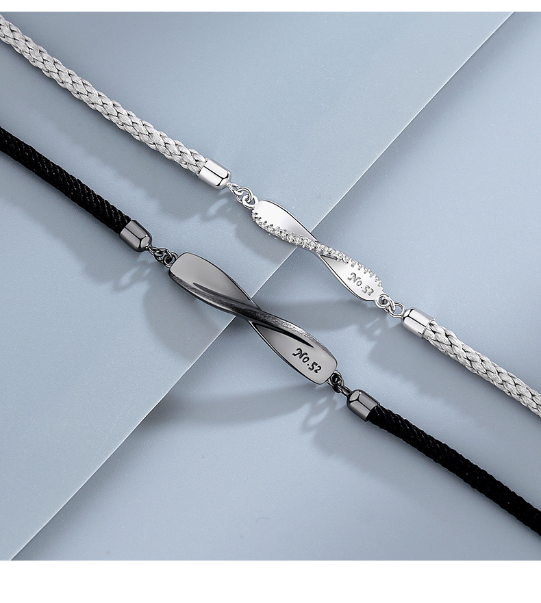 S925 Sterling Silver Mobius Strip Couple Bracelet Men and Women Simple Woven Hand Strap Pair Student Gift Hand Jewelry
